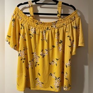 Yellow Flowy Open Shoulder Spring Blouse Top